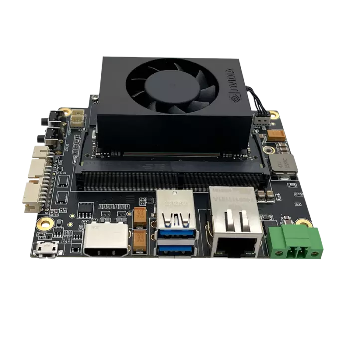 OmniWise ONX-101 Jetson Orin Nano/NX AI Kit, USB 3.0 ve Ethernet bağlantılarıyla önden görünüm